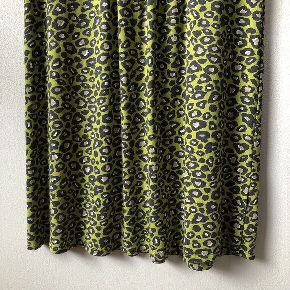 Boden Dress 6 Lime Green Leopard Print Stretchy Jersey Knit Knee Length Y2K - Picture 3 of 11